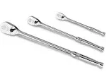 DuraTech 3-Piece Extra Long Drive Ratchet Handle, 1/4", 3/8", 1/2" 90-Tooth Ratchet Wrench with Dust Proof Teardrop Enclosed Head, Reversible, CR-V