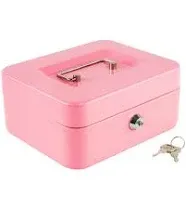 KYODOLED Medium Cash Box with Combination Lock Safe Metal Money Box with Money Tray for Security Lock Box 7.87x 6.30x 3.54Inch Pink Medium