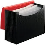 12-Pocket Poly Expanding File, 0.88" Expansion, 12 Sections, Cord/Hook Closure, 1/6-Cut Tabs, Letter Size, Black/Red