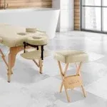 Saloniture Wood Folding Massage Stool with Carrying Case - Cream