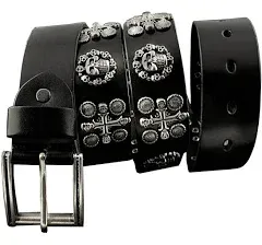 Men&#039;s Punk Genuine Leather Belts Biker Rock Skull Cross Black Waist Strap belt