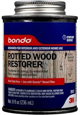 Bondo Rotted Wood Restorer, 8 fl oz., Penetrates into Spongy, Dry-rotted Wood Fi