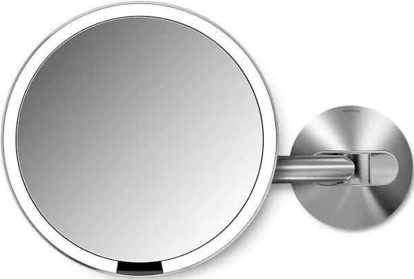 Simplehuman 5X Round Hard Wired Lighted Sensor Wall Mount Mirror,Stainle<wbr/>ss Steel