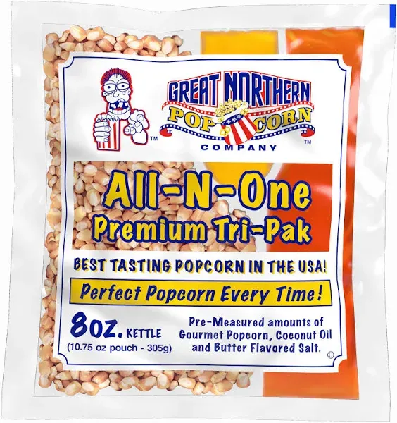 Movie Theater Style 12-Count Popcorn Packs - Pre-Measured 8-Ounce All-in-One Kernel, Salt, Oil Packets for Popping Machines by Great Northern Popcorn