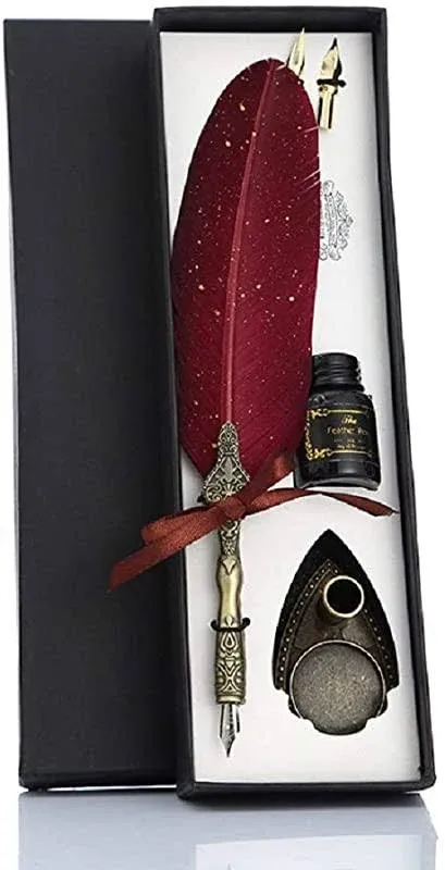 VANGOAL Vintage Carving Feather Pen Set, Glittering Quill Pen Set Antique ...