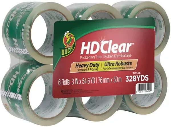 HD Clear Heavy Duty Acrylic Packing Tape, Clear, 3 in. x 54.6 yd., 6 Rolls