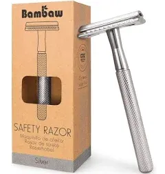 Bambaw Double Edge Safety Razor for Men & Women, Metal Razor with 5 Double Edge Safety Razor Blades, Eco-Friendly Razor – Silver