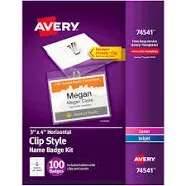 Avery Heavy-Duty Clip-Style Badge Holders Horizontal 4 x 3 Clear 100/Box