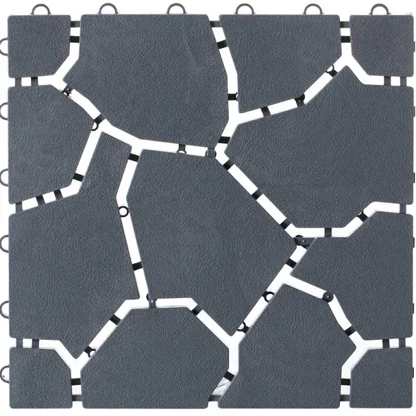 Gardenised Gray Garden Path Track Interlocking Stone Look Design Pathway Tile Floor Paver Pack of 4