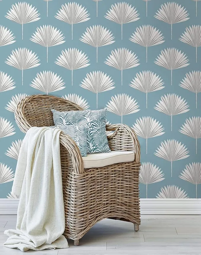 NextWall Tropical Fan Palm Peel and Stick Wallpaper (Blue Patina)