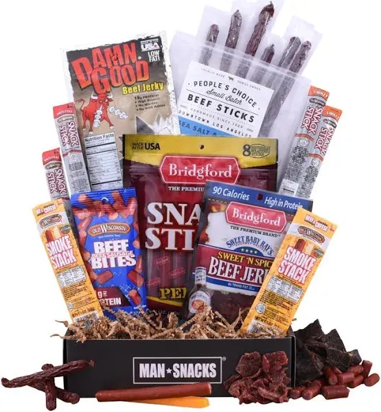 ManSnacks Jerky Gift Basket for Men 29 pc Large Variety of Beef Jerky