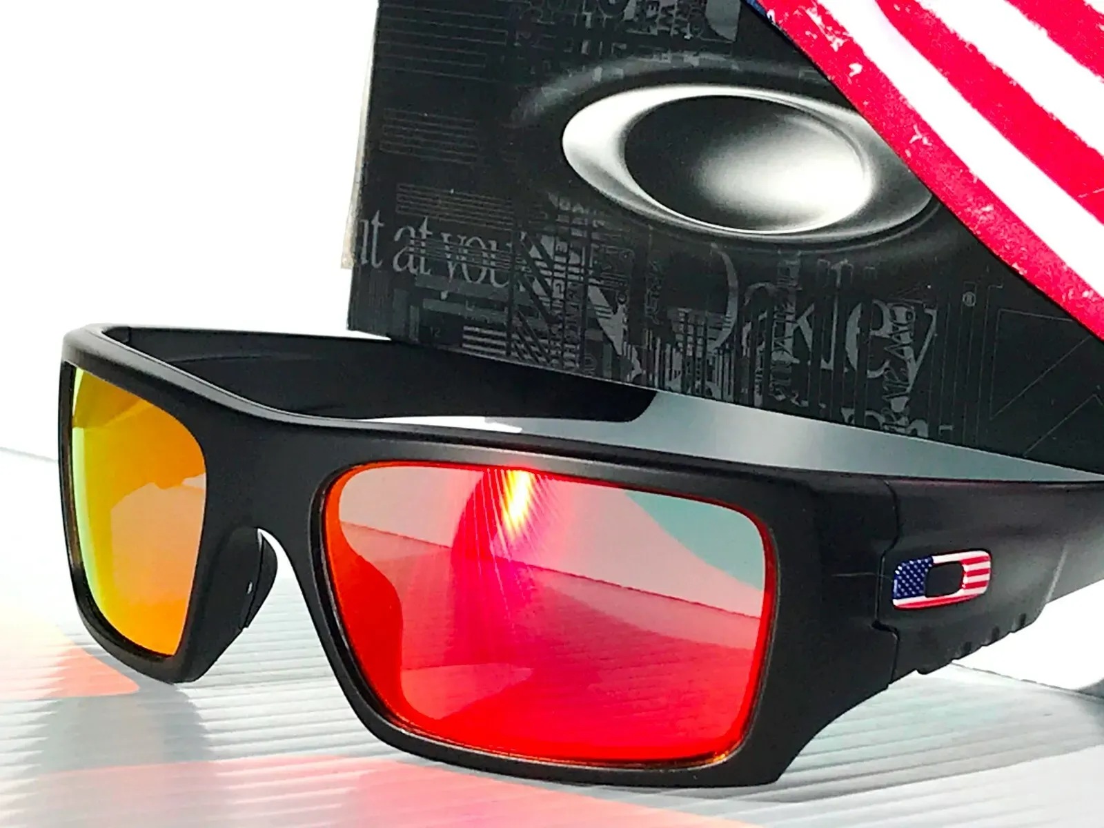 NEW Oakley Det Cord Black Matte USA Flag POLARIZED Galaxy Ruby Sunglass 9253-11