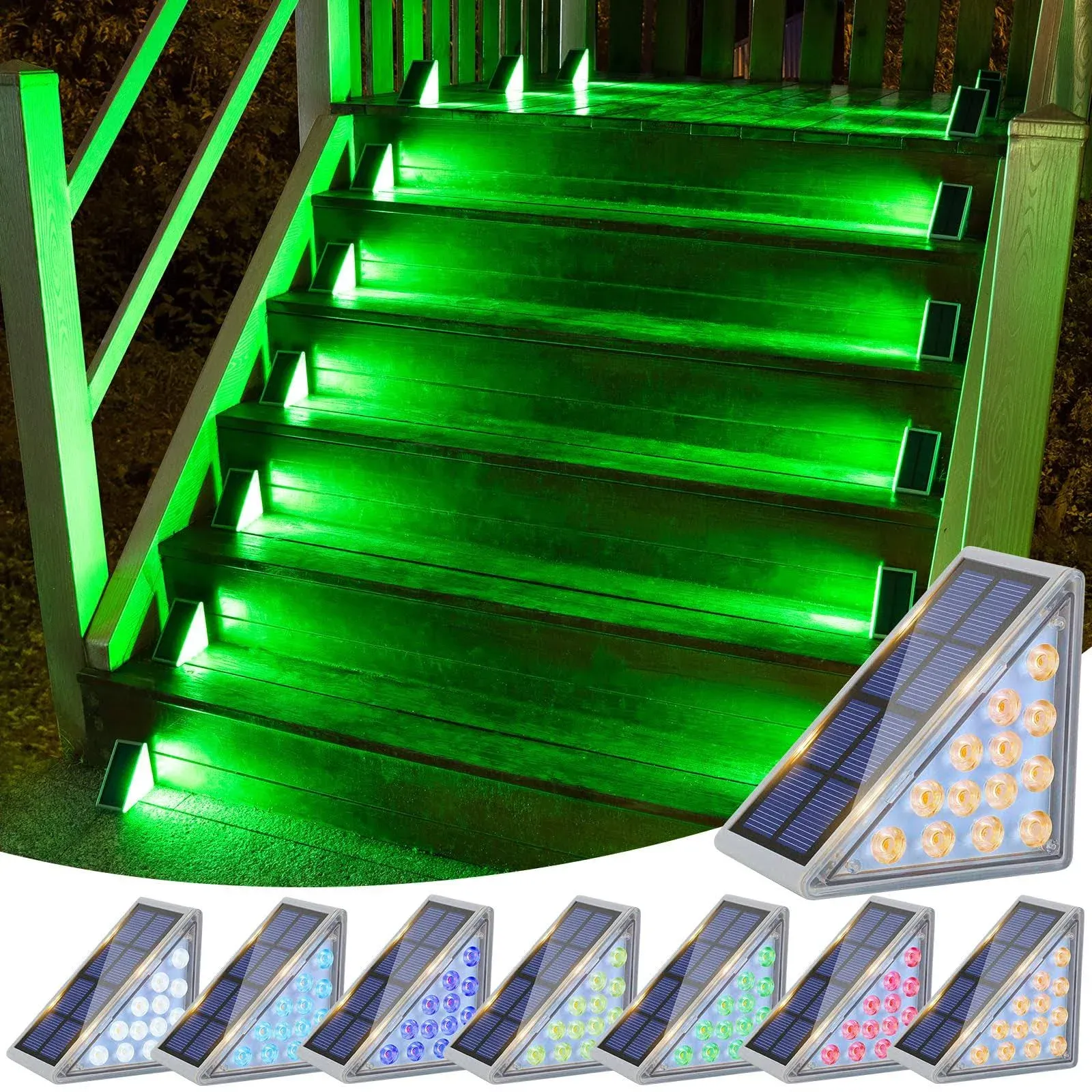 VOLISUN Solar Stair Lights 7 Fixed Colors, Solar 8 Pack RGB (Red, Green, Blue)