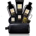 Yard House Bath and Body Spa Gift Baskets Set for Men Sandalwood Amber 7pc Spa Kit W Full Size Items in Leather Toiletry Ba