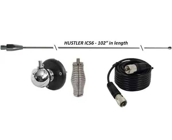 CB Antenna Kit - Hustler IC56 102" CB Radio Stainless Steel Whip Antenna & Installation Kit - 18' RG58, Ball Mount | by CB Radio Supply