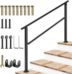 VIVOSUN Outdoor 4 Step Stair Handrail, Wrought Mattle Iron Handrail for Concrete Steps, Porch Steps, Black, 54" x 36" Fits 1 to 4 Steps