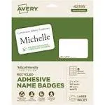 Avery EcoFriendly 100% Recycled Name Badges, 2 1/3" x 3 3/8", White, Pack Of 160