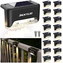 JACKYLED 16 Pack Step Lights Waterproof LED Solar Power Outdoor Fence Light for Deck Stair Railing