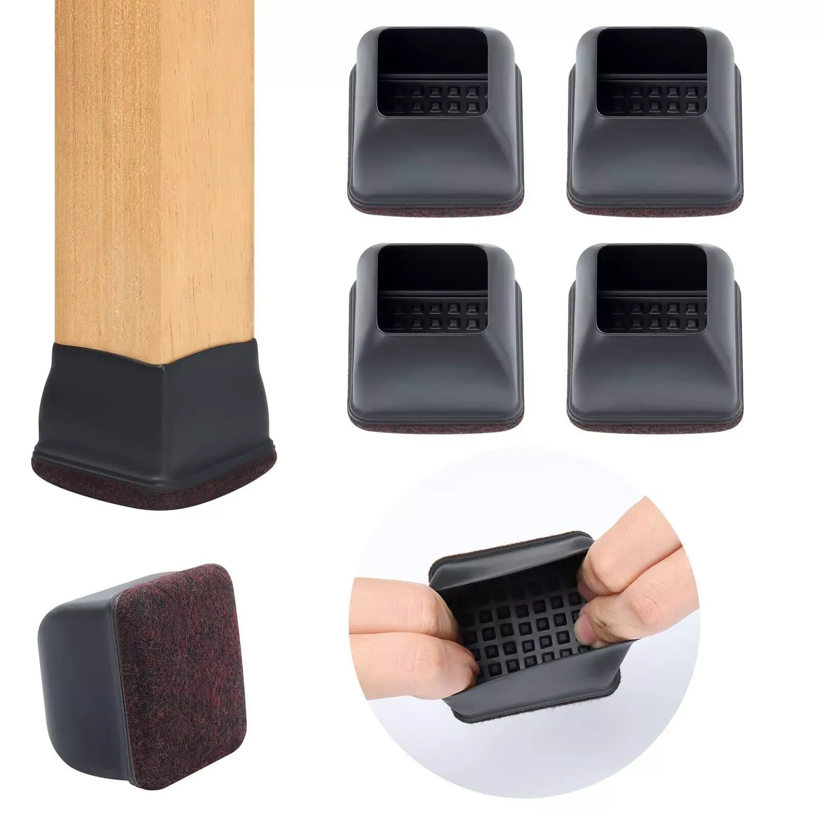 24 PCS Extra Large Silicone Square Chair Leg Floor Protectors with Felt