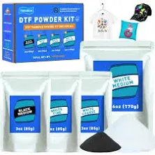 Yamation DTF Powder Kit: White Fine + Medium + Coarse &amp; Black Medium DTF Transfer Powder