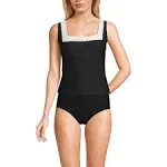 Lands' End Women's Plus Size Texture Square Neck Tankini Swimsuit Top - 1x - Black/White