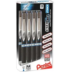 12 PENTEL EnerGel PRO BLUE FRAUD &amp; WATER PROOF INK Gel Pens 0.7 mm BLACK barrel