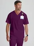 Grey's Anatomy Classic Men's Evan 2-Pocket V-Neck Scrub Top Small Wine