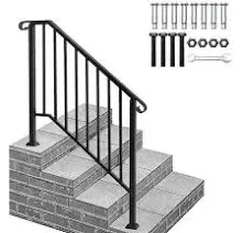 Iron Step Handrail Stair Railing Fit 3-4 Step Handrail Outdoor Hand Rail Black