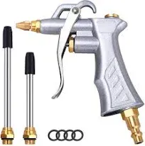 JASTIND Industrial Air Blow Gun with Brass Adjustable Air Flow Nozzle and 2 Steel Air Flow Extension, Pneumatic Air Compressor Accessory Tool Dust