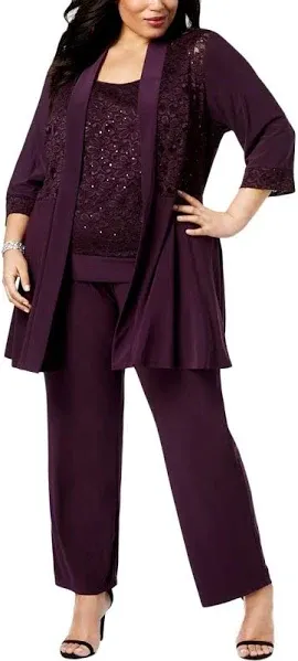 R&M Richards Women's Plus Size Lace Pant Set