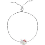 Sanrio Hello Kitty Officially Licensed Authentic Rhodium Plated Pave Hello Kitty Face Lariat Bracelet