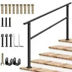 VIVOSUN Outdoor Handrail, 5 Step Stair Handrail, 69" x 36" Fits 1 to 5 Steps, Wrought Mattle Iron Stair Railing with Curved End and Balusters for Concrete Step, Porch Steps, One-Step Assembly, Black