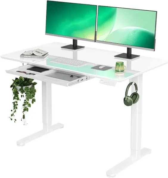 INNOVAR Glass Standing Desk with Drawers, 48×24 Inch Adjustable Stand 