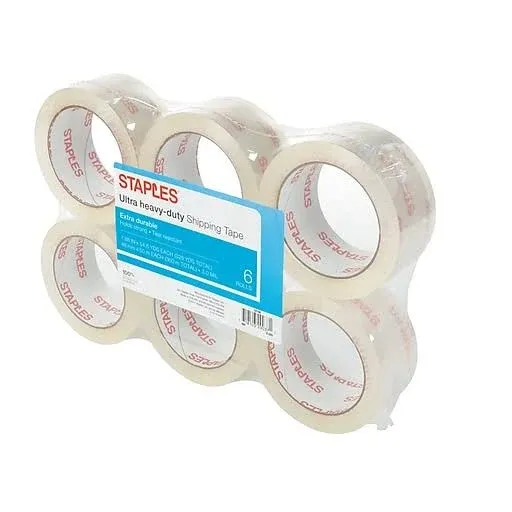 1-Staples Ultra Heavy Duty Shipping Tape 1.88&#034; x 54.6 Yds Clear 6/Rolls 815042