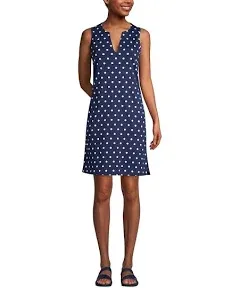 Lands' End Women's Cotton Jersey Sleeveless Swim Cover-up Dress Print