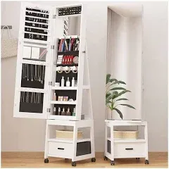 Alkmaar 360° Swivel Jewelry Armoire Floor Standing Locking with Full Length Mirror,Bottom Drawer