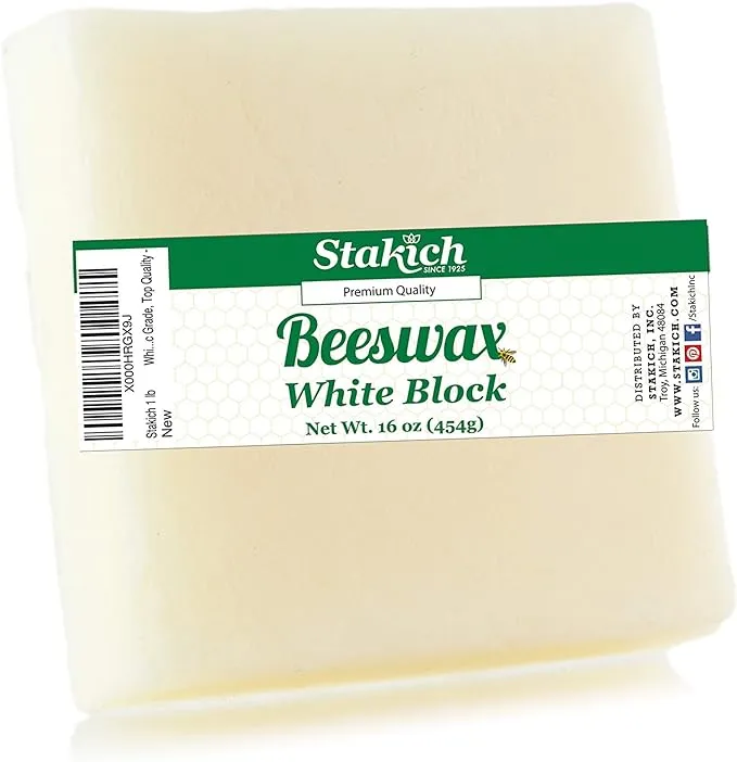 Stakich White Beeswax Block - Natural, Cosmetic Grade - 1 Pound