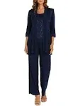 R & M Richards Women's Lace Pant Set, Navy, 6