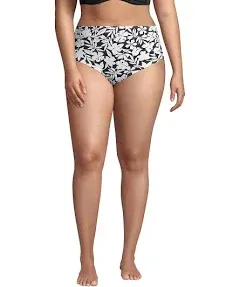 Lands' End Womens Chlorine Resistant High Waisted Bikini Bottoms Control Deep Sea Navy Jacobean Regular 8