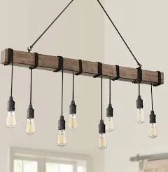 Possini Euro Design Tomas Black Wood Grain Island Pendant Chandelier 42 1/4" Wide Farmhouse Industrial Rustic 8-Light Fixture for Dining Room Kitchen