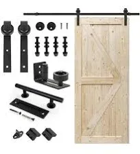 S&Z TOPHAND 84 in. Unfinished British Brace Knotty Barn Door Sliding Door Hardware Kit/Solid Wood/Sliding Door/Double