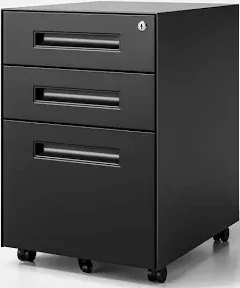 Dripex 3 Drawer File Cabinet, Mobile File Cabinet with Lock on Wheels, Letter/Legal Size, Fully Assembled, Modern Small Short Vertical Metal Rolling Filing Cabinets Under Desk for Home Office (White)