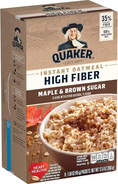 Quaker Instant Oatmeal, Gluten Free, Maple & Brown Sugar, Heart Healthy Oatmeal, Individual Packs, 1.51 Oz (Pack of 8)