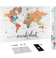 Map of The World Scratch Off  Watercolor Wanderlust XL Size 24 x 36&#034; OPEN BOX