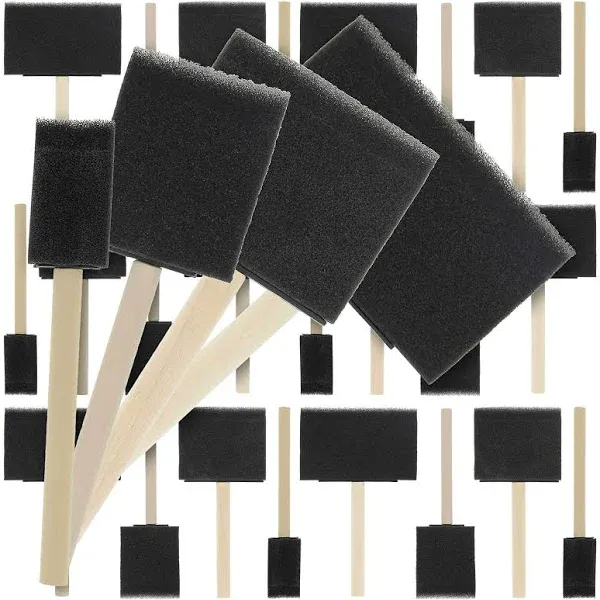 U.S. Art Supply Variety Pack Foam Sponge Wood Handle Paint Brush Set (Value Pack of 40 Brushes) - Lightweight, Durable and Great for Acrylics, Stains