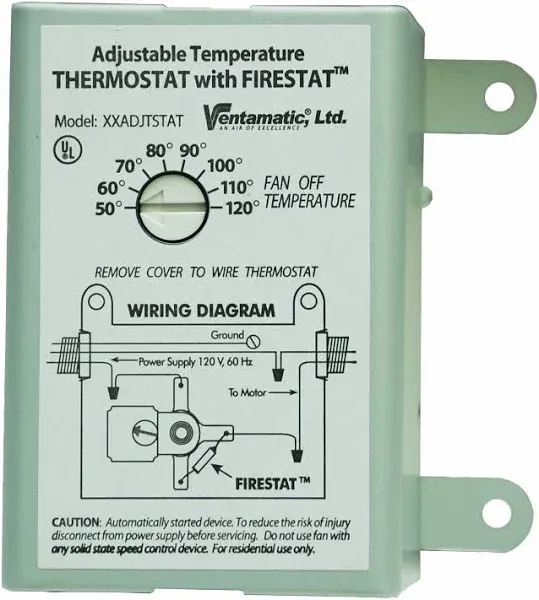 Ventamatic Power Attic Vent Thermostat with Firestat