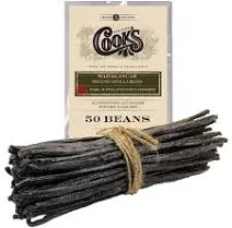 Cooks, Madagascar Organic Vanilla Beans, Grade A, Worlds Finest Gourmet Fresh Premium Vanilla, Certified Organic by CCOF, 25 Whole Beans