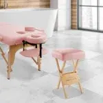 Saloniture Wood Folding Massage Stool with Carrying Case - Pink