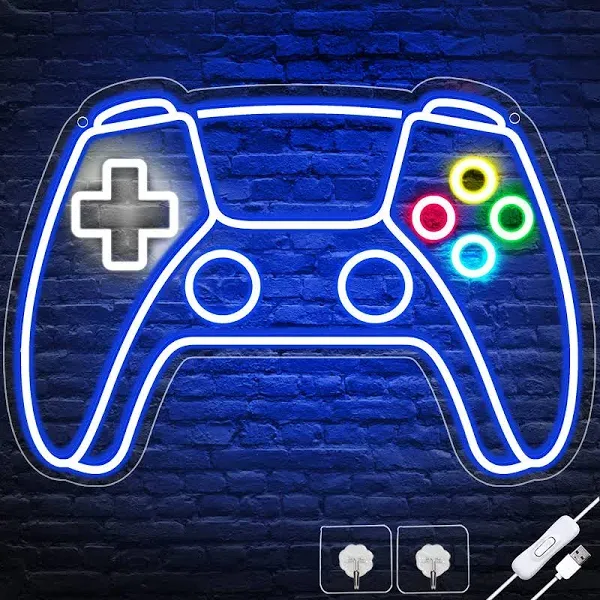 Gamer Neon Sign, Gamepad Shaped LED Neon Sign for Gamer Room Decor, Gaming Neon 