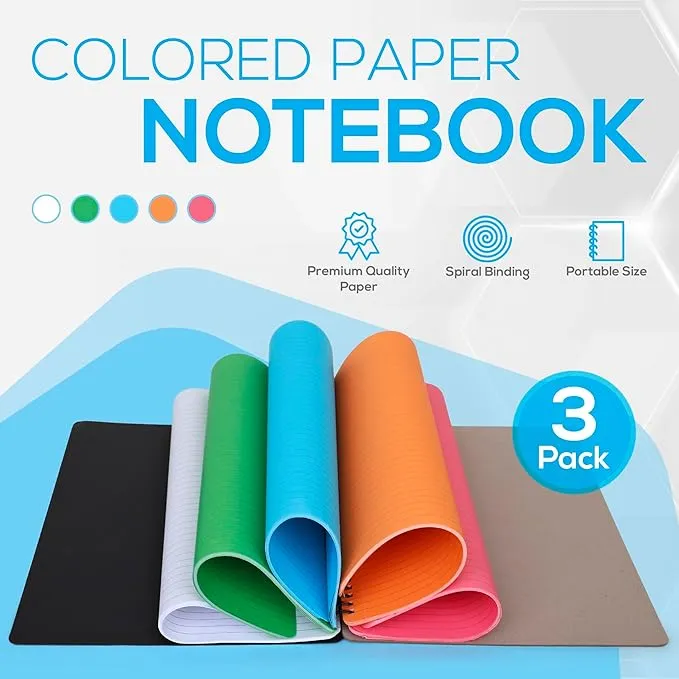 Spiral Notebook, College Ruled, Subject Notebooks with Colored Lined College Ruled Paper, Colored Paper - 8.5 x 11” - Premium Colored Paper Notebook - Perforated - 100 Sheets - 3 Pack (Neon)